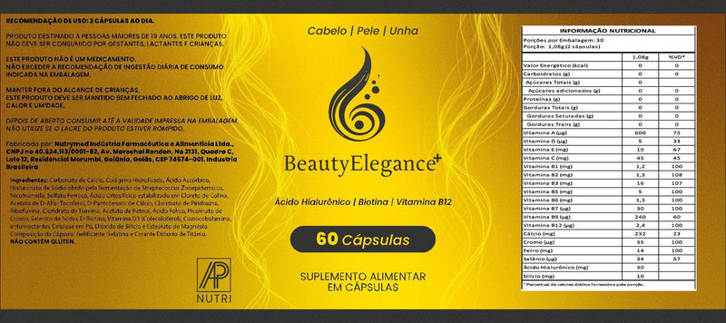 CABELO, PELE E UNHA - Beauty Elegance + (60 cápsulas) - 1 UNIDADE