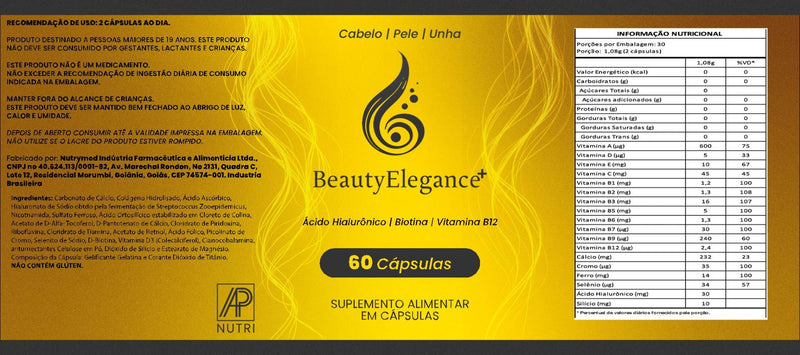 CABELO, PELE E UNHA - Beauty Elegance + (60 cápsulas) - 1 UNIDADE